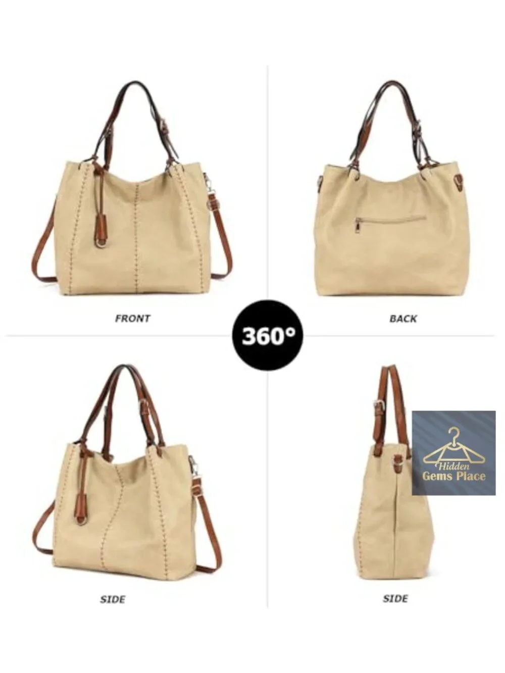 Vintage PU Hobo Shoulder Bag, Bucket Tote with Rivet Detail Purse
